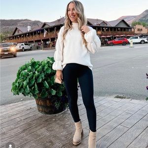 White puff sleeve turtle neck sweater